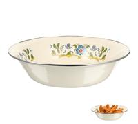 EXAOMBLE Bol à Soupe Vintage en Émail Blanc Couvercle et Poignée, Bassin Rétro Émaillé 30 Cm Cuisine et Présent de Pendaison de Crémaillère