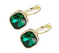 EXAOMBLE Boucles D'oreilles en Pierre Verte pour Femmes, Clip Léger en Alliage, Design Chic et Brillant, pour Mariage ou Saint-valentin
