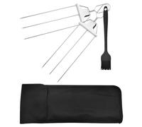 EXAOMBLE Brochettes à Griller Acier Inoxydable Design Triples Pointes Avec Brosse Et Poignée Intégrée Pour Viande Crevettes Et Légumes Semi-automatique 2pièces