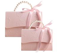 EXAOMBLE Coffrets à Bouquets Miniatures en Papier Rose avec Chaîne de Perles et Ruban, Léger et Sûr à Tenir, pour Décoration de Mariage et Emballage de Bonbons, Lot de 2