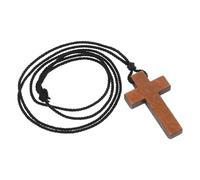 EXAOMBLE Collier Croix Pendentif en Bois Sculpté Artisanale, Design Léger Couleur Café, Chaîne Rustique pour Fêtes et Célébrations Religieuses