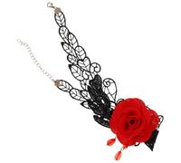 EXAOMBLE Collier ras cou en dentelle rouge avec fleur ajustable pour femmes style Gothic Lolita adapté aux mariages et réceptions