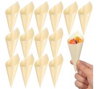 EXAOMBLE Cornets de Glace en Bois Jetables Lot de 50, 9X13 CM, Support Snack Écologique pour Restauration et Fêtes