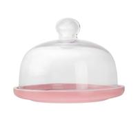 EXAOMBLE Ensemble 1 Set Plateau à Dessert en Céramique avec Couvercle en Verre Transparent, Plateau Décoratif Rose pour Gâteaux et Snacks, pour Maison et Réception