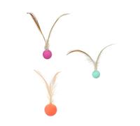 EXAOMBLE Lot de 3 Balles pour Chat en Caoutchouc Plume Artificielle, Interactif pour Chats Intérieur, Lutte L'ennui et L'anxiété