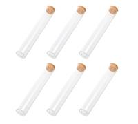 EXAOMBLE Lot de 6 Tubes à Essai avec Bouchon en Liège, Flacons en Matériau Synthétique pour Expérience Scientifique, Protection la Poussière, Utilisation pour Granulés et Poudres