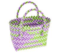 EXAOMBLE Panier Tressé Pvc Réutilisable Vert et Violet Anse Panier de Rangement Rustique pour Fruits et Légumes Cabas Multifonction pour Maison et Pique-niques Pratique et Coloré