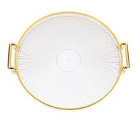 EXAOMBLE Plateau Décoratif Rond Portable en Pet Abs avec Bordure Dorée pour Service de Collations et Fruits, pour Pique-niques en Extérieur ou Présent de Pendaison de Crémaillère