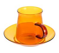 EXAOMBLE Service de Tasse à Café Vintage en Verre 300ml avec Soucoupe, Design Simple et Élégant pour Maison ou Café, Base Plate pour Stabilité Optimale