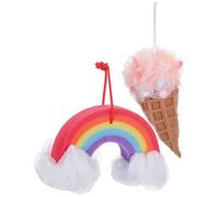 EXAOMBLE Set de 2 Loofahs Boule de Bain Arc-en-ciel, Éponge Exfoliante en Luffa Ambiance Estivale, Nettoyage Profond et Douce mais Résistante