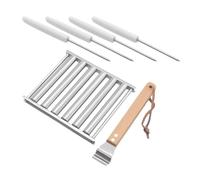 EXAOMBLE Set de 5 Pièces pour Barbecue Extérieur avec Rouleau à Hot-dog en Acier Inoxydable, Design Détachable, Poignée en Bois, Facile à Ranger pour Saucisse Barbecue