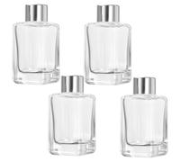 EXAOMBLE Set de Flacons de Parfum en Verre Argenté Design Classique Carré Lot de 4 50ml Rechargeables et Anti-Fuite pour Bibliothèque ou Salle de Bain