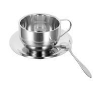 EXAOMBLE Tasse à Café en Acier Inoxydable à Double Paroi 250ml avec Soucoupe et Cuillère, Empilable et Élégante pour Pause Thé la Maison