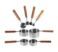 EXAOMBLE Tasses à Mesurer Outil Précis en Acier Inoxydable Isolation Thermique Ensemble de 8 Poignée en Bois Cuisine et Industrie pour Professionnels et Passionnés