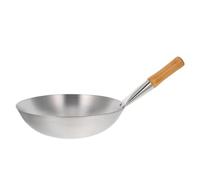 EXAOMBLE Wok Poêle à Frire 30 Cm en Acier Inoxydable Manche en Bois, Sauteuse Inox pour Cuisinière à Gaz et Plaque à Induction, Ustensile Cuisine Anti-rayures pour Cuisson Saine