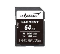 Exascend Element V30 Carte mémoire SD 64 Go Vidéo Ultra HD 4K Haute vitesse Mode rafale Mode rafale 100 Mo/s Lecture 80 Mo/s Écriture UHS-I Classe 10 U3 V30