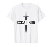 Excalibur L'épée légendaire dans la Pierre du Roi Arthur T-Shirt Graphique avec Valeur, Homme, Blanc, S