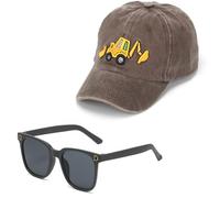 Excavatrice Casquette de Baseball pour Enfant, Chapeau et Lunettes de Soleil Chapeaus de Sport Casquettes Broderie de Baseball Réglable Chapeau Visière Casquettes de Soleils pour Sport Plage