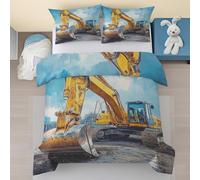 Excavatrice Housse de Couette 90x190 Enfant, Véhicules de Construction Microfibre Parure de Lit 1 Personne - Camion Enfant Garçons Parure de Couette avec Fermeture éclair avec 1 Taie d'oreiller 40x60
