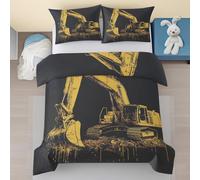 Excavatrice Housse de Couette 90x190 Enfant, Véhicules de Construction Microfibre Parure de Lit 1 Personne - Enfant Camion Parure de Couette avec Fermeture éclair avec 1 Taie d'oreiller 40x60