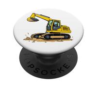 Excavatrice Jaune de Dessin animé sur Terre - Véhicule de Construction PopSockets PopGrip Adhésif