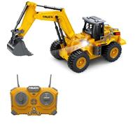 Excavatrice radiocommandée 9 canaux avec pelle métallique échelle 1:24 - Pelle radiocommandée 2,4 GHz avec lumières, sons et rotation à 360° - Cadeau d'anniversaire pour les enfants jusqu'à 6, 7, 8, 9