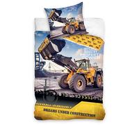 Excavger Parure de lit en Coton avec Housse de Couette 135 x 200 cm et taie d'oreiller 80 x 80 cm Motif Chantier de Construction pour Fille et garçon