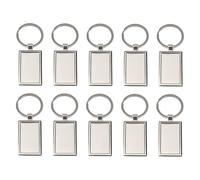 EXCEART 10pièces Porte-clés Métal Rectangulaire Étiquette Clé Vierge Pendentif Personnalisable Anti-perte pour Porte et Clés de Voiture Anneau Robuste Argenté