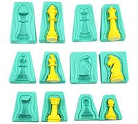 EXCEART 12Pcs Jeu D'échecs Moule Fondant D'échecs Moule 3D Pièce D'échecs Moule en Silicone Échecs Époxy Moulage Moule pour Bricolage Gâteau Au Chocolat de Bonbons Crayon de Cire de