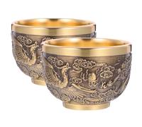 EXCEART 2pièces Lot de Tasses à Thé Cuivre Style Chinois Vintage Petites Tasses Légères et Réutilisables avec Motifs Dragon et Phoenix Design Classique et Surface Lisse pour Boissons