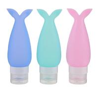 EXCEART 3 Pièces Flacon Cosmétique Rechargeable 90ml en Silicone | Forme Queue de Poisson, Distribution Souple, Adapté au Shampoing, Après-shampoing et Gel, Format Léger