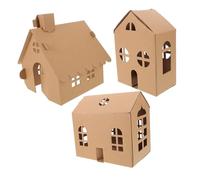 EXCEART 3 Pièces Kit Mini Maisons Carton à Peindre pour Garçon Fille Modèles Miniatures et Durables Bricolage Familial et Voyages