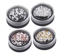 EXCEART 4 Boîtes de Perles pour Nail Art, Manucure Diy, Perles Rondes Blanches 3d en Acier Inoxydable Or et Argenté, Accessoires Décoratifs pour Ongles, Set 4 Pièces, Décoration Ongles