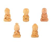 EXCEART 5 Pcs Petit Moine Figurine Statue en Bois Assis Petit Bouddha Ornement Inde Sculptures Moine Figurines Sculpture Bouddhiste Décoration