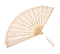 EXCEART Éventail Pliant Orné d'un Pompon Décoratif en Dentelle Beige avec Bambou Léger et Solide, Accessoire Élégant pour Mariage ou Fête d'anniversaire