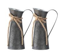 EXCEART Lot de 2 Vases Rustiques en Métal avec Corde de Jute, Pichet à Fleurs Vintage Noir pour Décoration Chic Cuisine et Salle de Bain