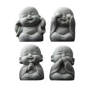 EXCEART Lot de 4 Statues Décoratives Artisanales en Pierre, Figurines de Petits Moines Uniques pour Décoration de Bureau ou Jardin, Sculpture Créative et Miniature