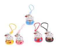 EXCEART Lot de 5 Pendentifs Porte-clés de Chat Amulette Maneki Neko Cloche en Cuivre, Petit Format, Couleur Aléatoire, Décoration Téléphone Portable et Paquet,