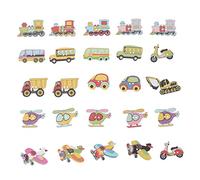 Exceart Lot de 50 boutons en bois de dessin animé pour voiture, camion, avion, bateau, deux trous pour bricolage, travaux manuels, couture, fabrication de cartes, scrapbooking, coloré, 50pcs