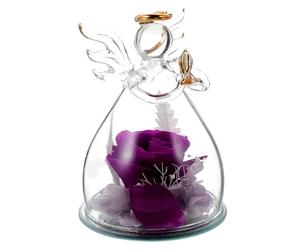 EXCEART Ornement de Couvercle en Verre Ange, Fleur Éternelle, Décoration | Surface Lisse, Couleur Pourpre, Présentation Solide sans Flétrir, Bureau, Table à Manger, Petits Espaces et Présent Amoureux