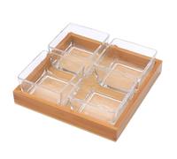 EXCEART Plateau à Fruits Secs en Verre Compartimenté 4 Cases Transparent Support en Bois Multifonctions pour Collations Noix et Fruits Maison Bar et Restaurant Plateau de Service