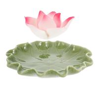 EXCEART Porte-Parfum en Céramique Artisanale Forme Lotus Rose Plateau Feuille de Lotus, Brûleur à Bâtonnets de Parfum Décoratif pour Salon, Bureau et Séance de Yoga, Accessoire Parfum