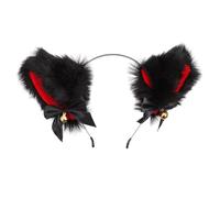 EXCEART Serrage- Oreilles de Chat en Peluche Noir Intérieur Rouge Noir et Cloche Dorée Bandeau Cosplay Léger et Confortable Accessoire Cheveux pour Fête Halloween et Déguisement