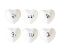 EXCEART Set de Assiettes D'apéritif Récipient pour Condiments pour Restaurant et Hôtel Lot de 6 en Céramique Noire Forme Cœur Motif Chat, Plat à Sauce Pratique