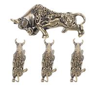 EXCEART Statue de Taureau et Amulette Feng Shui Vintage en Laiton 4 Pièces Gravures Complexes, Solide pour Décoration de Bureau ou Salon de Thé