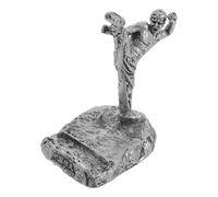 EXCEART Support de Téléphone Portable en Résine Kung Fu Chinois Amusant Figurine Coup de Pied Argenté et Noir, Support pour Smartphone et Tablette sur Bureau, Base Antidérapante Stable,