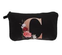 EXCEART Trousse de Maquillage Élégante Noire à Imprimé Lettres Dorées Compacte Portable pour Femme Jeune Fille Voyage Fermeture Éclair Compacte