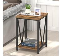 EXCEFUR Table d'appoint carrée pour salon, table de nuit industrielle en métal et bois pour chambre à coucher, marron rustique