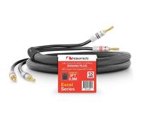 Excel Series 24K Gold Plated Banana Plug with 99.9% Oxygen Free Copper (OFC) Heavy Duty Braided Speaker Cable for Hi-Fi Amplifier-Black (12AWG/3ft/3ft)