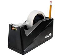 Excell Dualcore Distributeur de Ruban Adhésif avec Porte-Crayon Intégré et Double Mandrin 25mm et 76mm Dévidoir Manuel avec Base Lestée Antidérapante pour Bureau Maison et École Noir